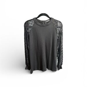 Black Knit Top with Lace Sequin Sleeves